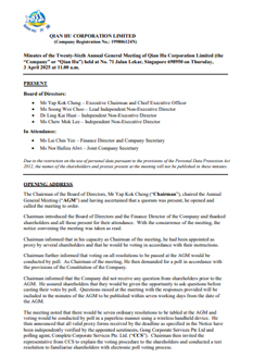 Twenty-Sixth Annual General Meeting